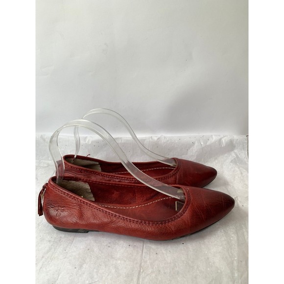 Frye Regina Deep Red Pointed Toe Flats Size 7 Rubber Sole Comfort Padded Insole - Picture 2 of 14